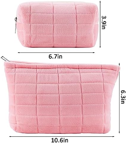 ZLFSRQ 3Pcs Checkered Makeup Bag for Women Large Cosmetic Bag Set Travel Toiletry Bag Makeup Pouch Bag for Purse Pink Zipper Storage Bag Organizer Cute Small Aesthetic Girls Car Essentials Bag