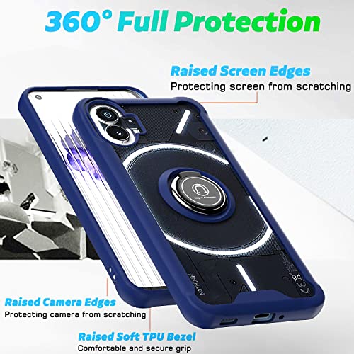 YIMICO Case for Nothing Phone 1 Case Cover Metal Ring Holder Grip Kickstand Car Magnetic Mount Shockproof Matte Hard Back Bumper Case for Nothing Phone 1 (Black)