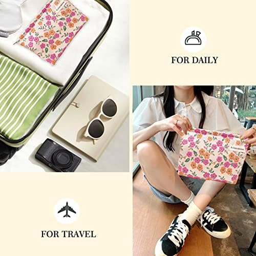 STARDW Flower Cosmetic Bags Makeup Bags for Women and Girls,Travel Makeup Bag Large Capacity Canvas Makeup Bag,Makeup Organizer Bag Zipper Pouch, Embossed pink, Large Capacity Aesthetic Makeup Bags