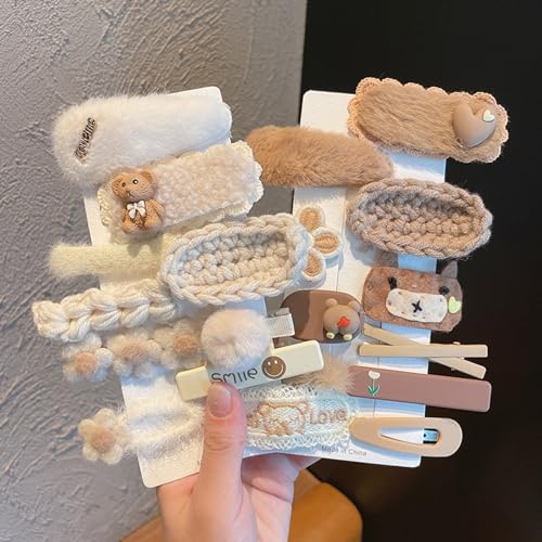 Tazweeq 10Pcs Children'S Hair Clip Set, Baby Bow Side Clips, Hair Accessories Plush Hair Clips, Hair Accessories Clips Girls Headwear(White)