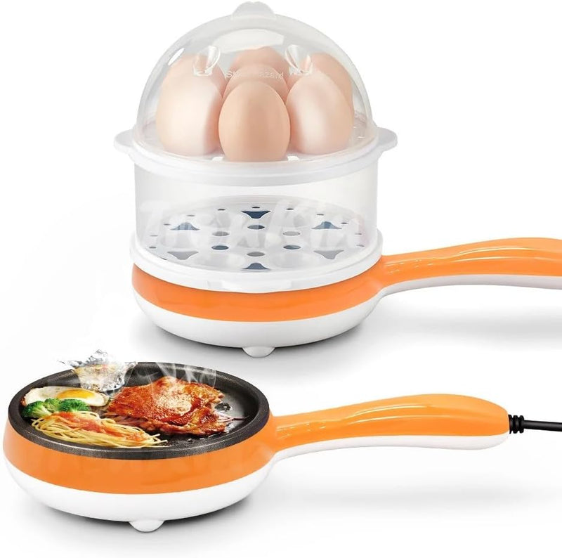 SWIFTOO Egg Cooker: 14 Egg Capacity Multifunctional 2 in 1 Electric Egg Cooker For Boiled Eggs,Steamed Eggs,Poached Eggs And Non Stick frying pan with Water Measuring Cup(ORANGE)