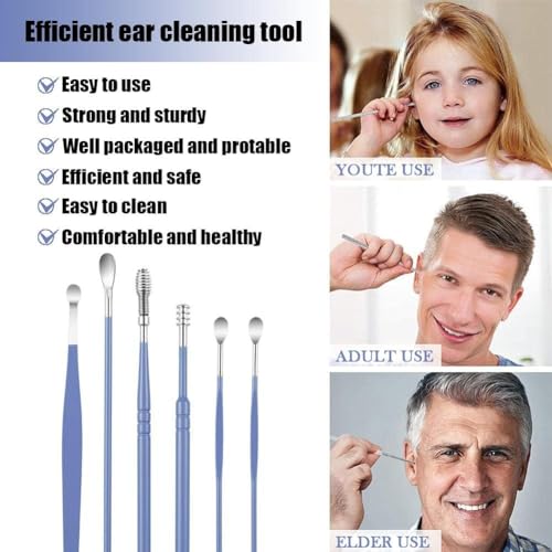 Tazweeq 6 Pcs Ear Pick Earwax Removal Kit, Ear Cleansing Tool Set, 360° Spiral Design Ear Canal Cleaner Stainless Steel, with a Storage Box Portable Kit for Home and Travel