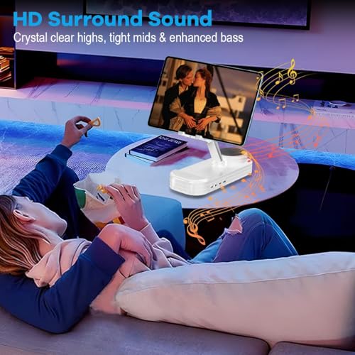 NALACAL Phone Stand with Speaker, HD Surround Sound Bluetooth Speaker, Adjustable Phone Holder, Desktop Tech Gadgets for Women Men Birthday Valentine Present Idea Outdoor Wireless Speaker, White