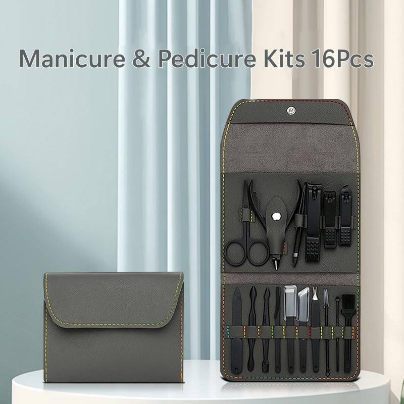 Sky-Touch Nail Clipper Set 16Pcs, Manicure Set Stainless Steel Professional Nail Clippers Pedicure Tools For Hand Foot & Face Care Gift For Men Women Friends And Parents