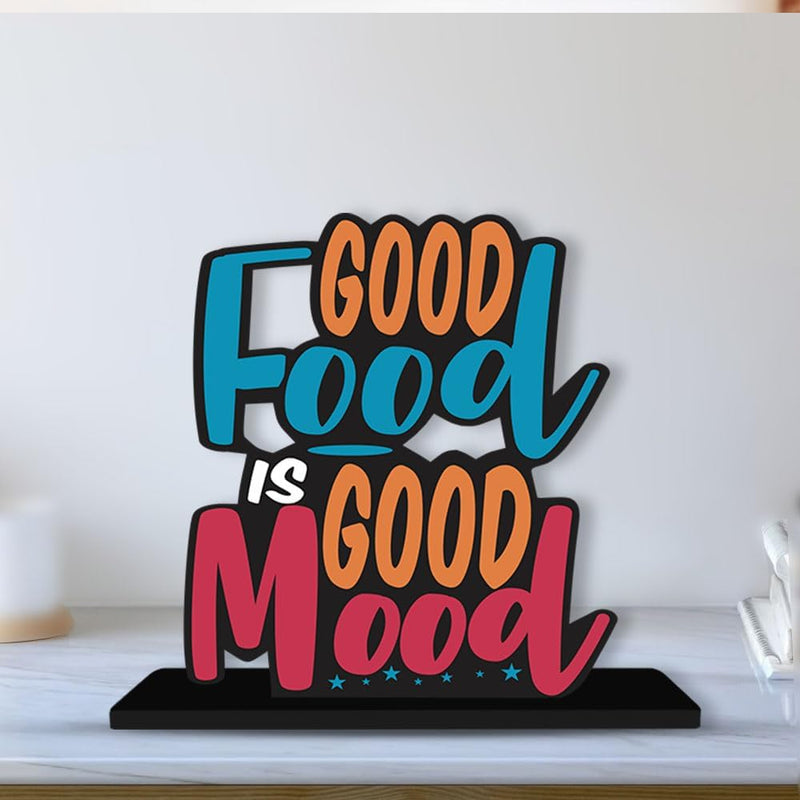 Artvibes Wooden Idols and Figurine Good Food is Good Mood Restaurant Cafe Quotes Table Decoration for Office Desk | Home Decor | Living Room | Modern Art Wood Showpiece Gift Item (SP_1128N)