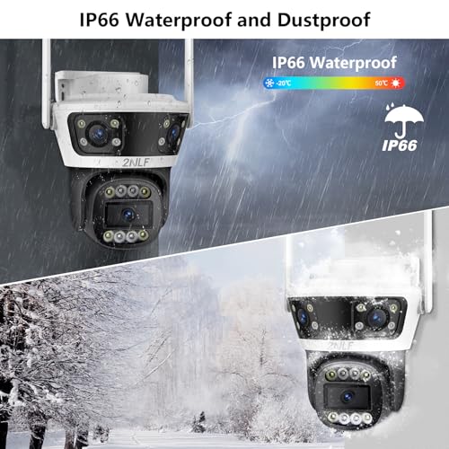 2NLF 3-Lens Outdoor Security Camera with 360° PTZ, 4MP WiFi Camera with Color Night Vision, 10X Digital Zoom, Motion Detection and Two-Way Audio, IP66 Waterproof