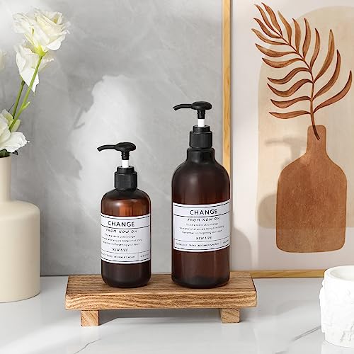 zoocatia Small Wood Tray Pedestal Stand Farmhouse Bathroom Decor Decorative Wooden Riser Kitchen Soap Dish Holder for Vanity, Counter, Sink, Brown
