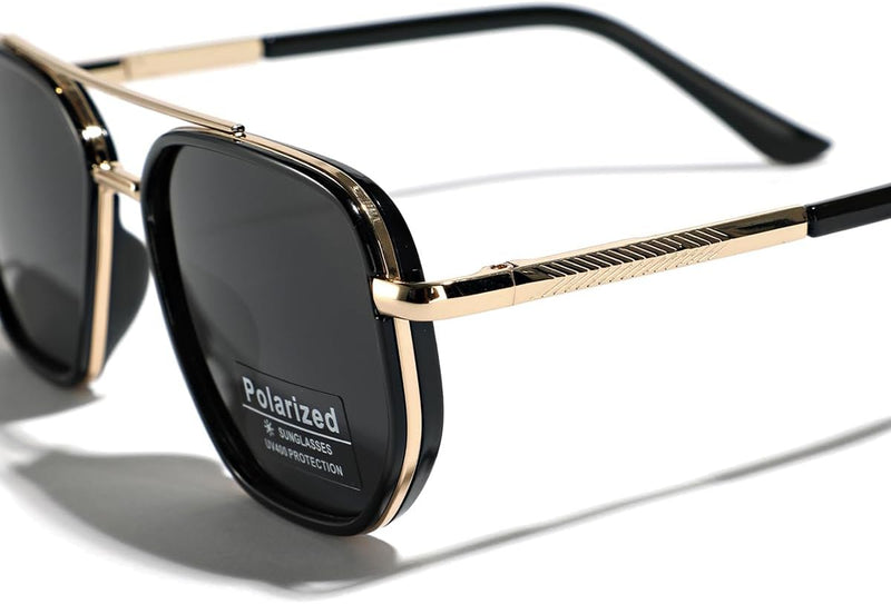 LIGOES TR90 Polarised Sunglasses Retro Square Flattop Sunglasses Double Bridge Full Frame UV400 Lens Glasses