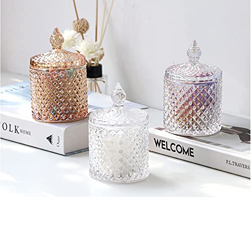 Cotton Ball and Swab Holder Organizer,Home Decor Clear Glass Bathroom Vanity Countertop Canister Jars with Lid, Room Decor Apothecary Jars Holder Makeup Organizer for Pads,Bath Salts 8.8OZ Set of 2