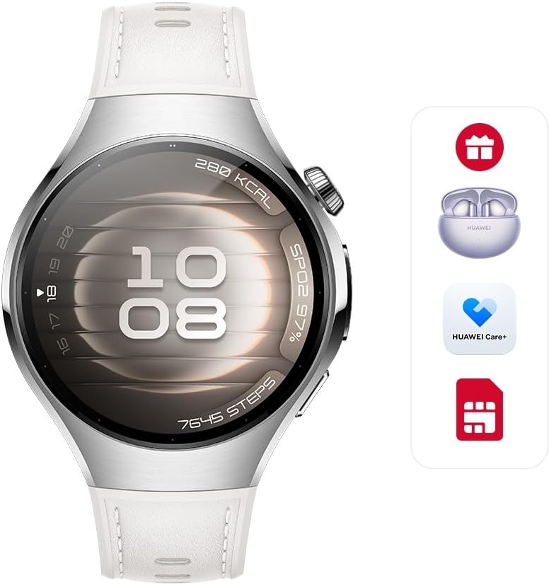 WATCH 5 42mm Smartwatch, Multi-sensing X-TAP technology, Real-Time Fingertip Blood Oxygen, eSIM,Intuitive Smart Gestures,iOS&Android, White,3 months additional HuaweiCare+(Amazon Exclusive) - White