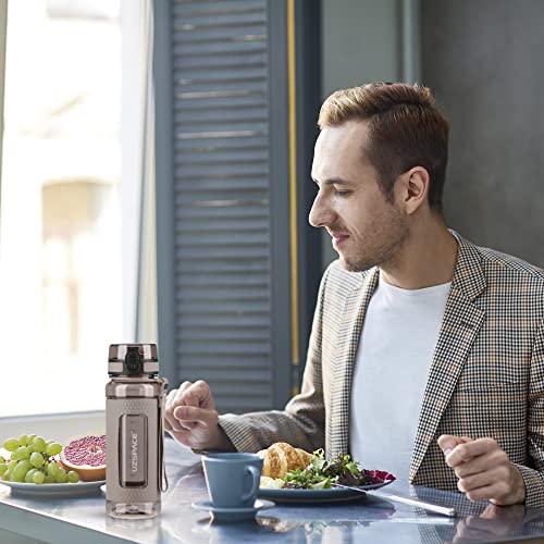 Drinking Water Bottle | Water Bottle for Men, Women & Kids | Leakproof BPA Free Yoga & Gym Running Water Bottle with One-Click Lock | Anti-Fall Tritan Sports Water Bottle (350-ml, Bark Gray)