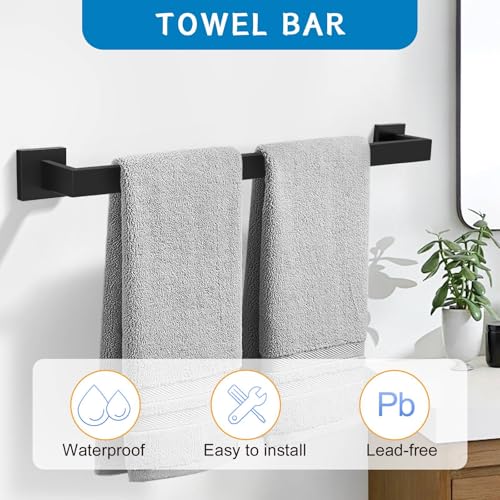 TNOMS 5 Pieces Bathroom Hardware Accessories Set Black Towel Bar Set Wall Mounted,Stainless Steel,23.6-Inch.