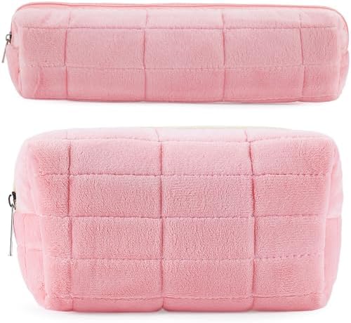 ZLFSRQ 3Pcs Checkered Makeup Bag for Women Large Cosmetic Bag Set Travel Toiletry Bag Makeup Pouch Bag for Purse Pink Zipper Storage Bag Organizer Cute Small Aesthetic Girls Car Essentials Bag