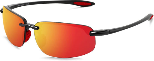 JULI Sports Sunglasses for Men Women Tr90 Rimless Frame for Running Fishing Baseball Driving MJ8001 - C5-Black/Red Non-Polarized