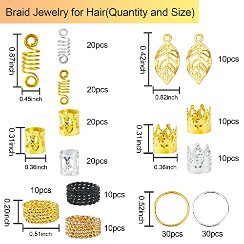 MAKINGTEC 200pcs Beads for Hair Braids,metal Gold Braid Ring Cuff Clips Braid Accessories,braid Hair Jewelry Hair Accessories