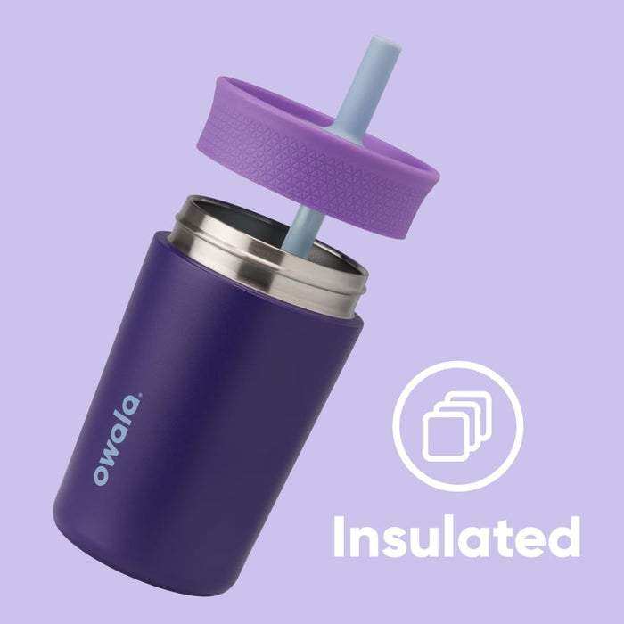 Owala Kids Insulation Stainless Steel Tumbler with Spill Resistant Flexible Straw, Easy to Clean, Kids Water Bottle, Great for Travel, Dishwasher Safe, 12 Oz, Tan and Blue (Seas the Day)