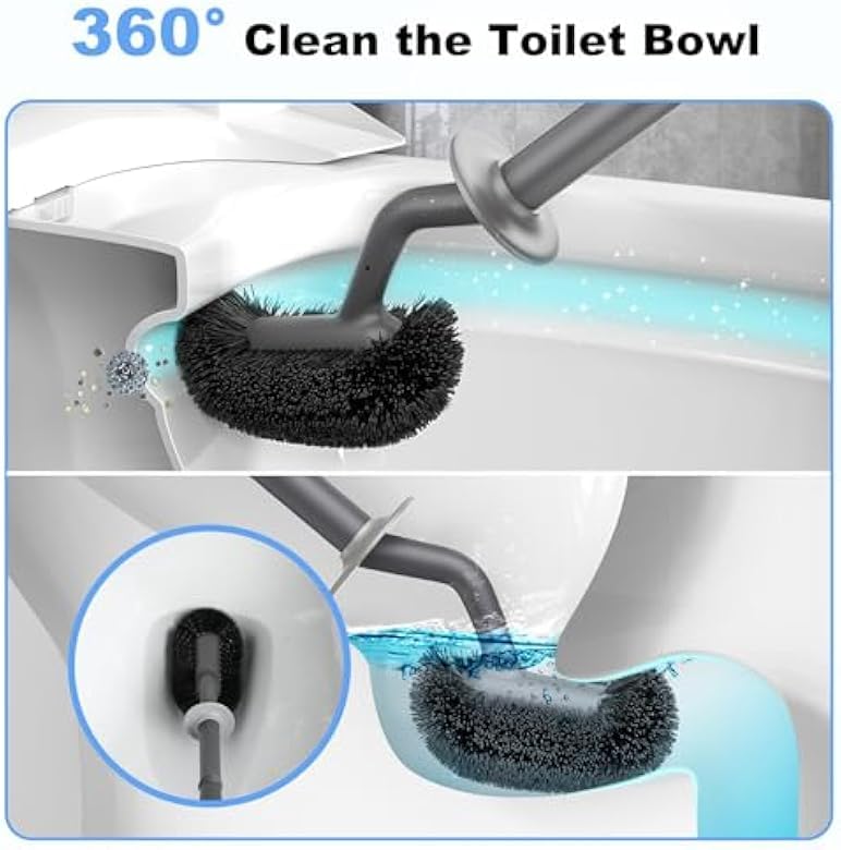 Toilet Bowl Brush Holder Set, Modern Deep Cleaning Bathroom Toilet Scrubber with Caddy for rv - Rim Decorative Accessories Cleaner Brushes for Toilet (GrayGray)