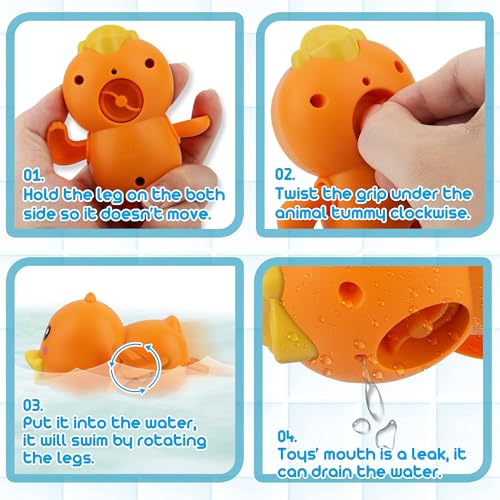 TERRIFI Baby Bath Toys, Magnetic Fishing Games for Kids 1-3 Years Old, Wind Up Swimming Fish, Duck and Whale Floating Water Toys for Infants and Toddlers, Bath Time Shower Gifts
