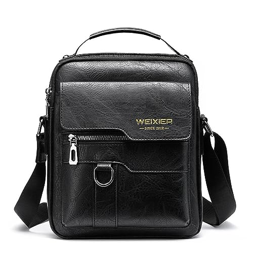 Goodern Messenger Bag for Men,PU Leather Satchel Pouch Side Crossover Handbag Crossbody Shoulder Purse Waterproof Shoulder Backpack Bag Unisex Laptop Bag Chest Casual Daypack for Travel Hiking-Black