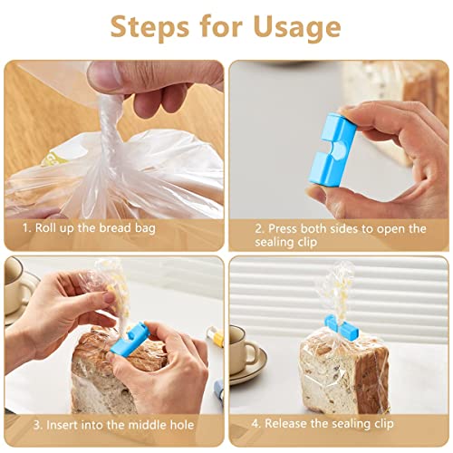 NALACAL 16 Pack Bread Bag Clips, Reusable Grocery Bag Sealing Clips for Food Fruit Bread Storage, Non-Slip Plastic Grip Sealing Bag Clips, Easy Squeeze Lock and Release, 2.44in, Candy Color(4 Colors)