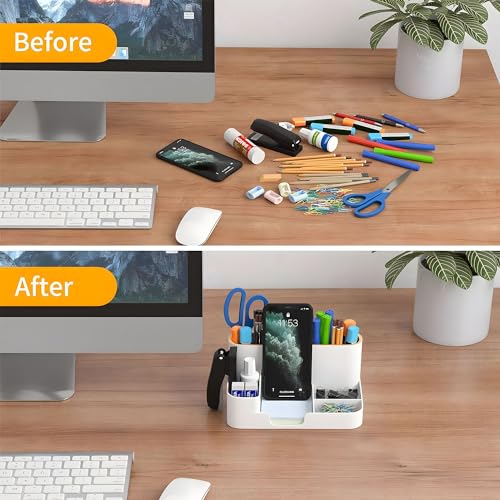 Aputue Modern Desk Organizer, Supplies Organizer with Pencil Holders, Sticky Note Tray, Office Stationery Desktop Organizer, Paperclip Storage and Office Accessories, Pen Organizer for Desk