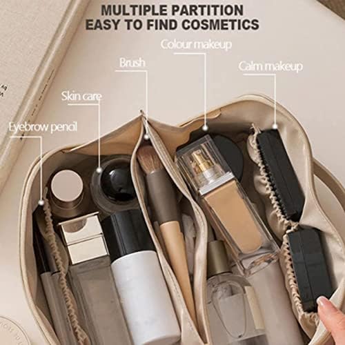 Necomi® Large-Capacity Travel Cosmetic Bag | Leather Makeup Bag | Waterproof Portable Cosmetic Bag | Multifunctional Storage Makeup Bag | Travel Cosmetic Bag (Brown)