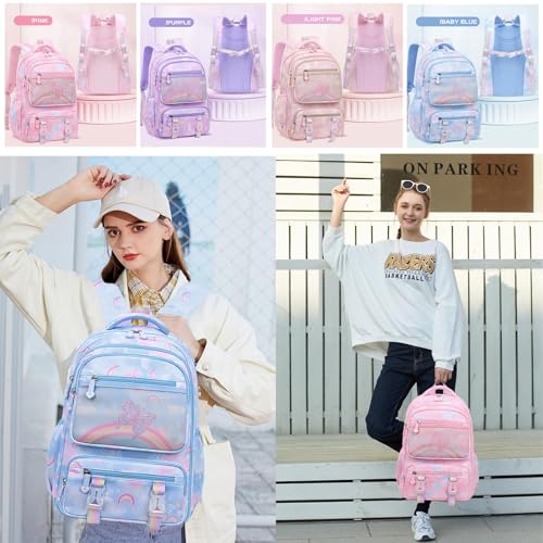 KASTWAVE Girls Backpack, Kids Backpack for Girls with Anti-theft Back Pocket, Lightweight School Backpack, Watrer Resistant, Bookbag for Elementary Primary School, Pink/L