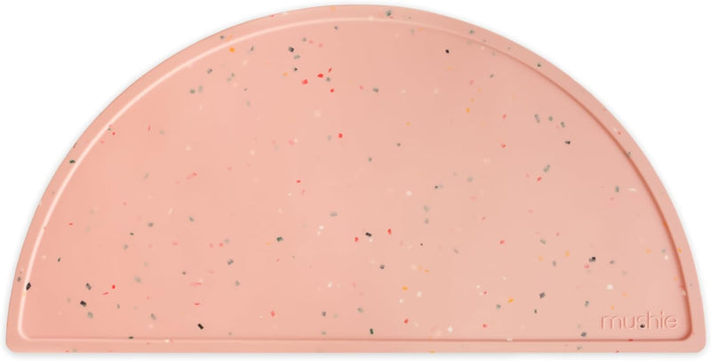 Silicone Placemat for Baby Food - Non-Slip Mat with Classic Patterns, BPA-Free, Easy-Clean Dishwasher Safe Dining Mat for Toddlers - Black Daisy - Powder Pink Confetti