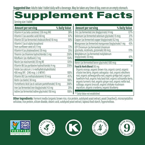 MegaFood Women's 40+ One Daily Multivitamin for Women with Vitamin B12, Vitamin B6, Vitamin C, Vitamin D, Zinc & Iron - Plus Real Food - Immune Support - Bone Health - Non-GMO - Vegetarian - 60 Tabs
