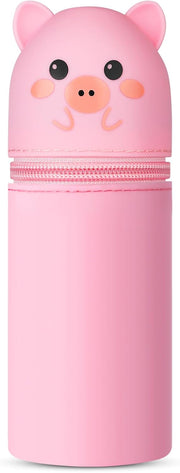 Vicloon Pencil Case, Pencil Case in Soft Silicone, 2 in 1 Silicone Pouches Big Capacity Desk Pen Holder, Retractable Capacity, Zipper Closure, Panda, Panda - Pink Pig