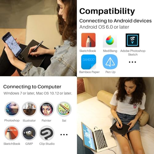 HUION HS64 Graphics Drawing Tablet Battery-Free Stylus Android Windows macOS with 6.3 x 4 in Working Area Pen Tablet for Linux, Mac, Windows PC and Android