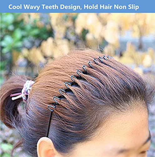 XINGZHE Metal Hair Bands for Men Women's Headbands, Unisex Black Wavy Spring Sports Headband for Men's Hair Band Hoop Clips Women Accessories Simple Elastic Non Slip Wide Headwear Bandeau Outdoors
