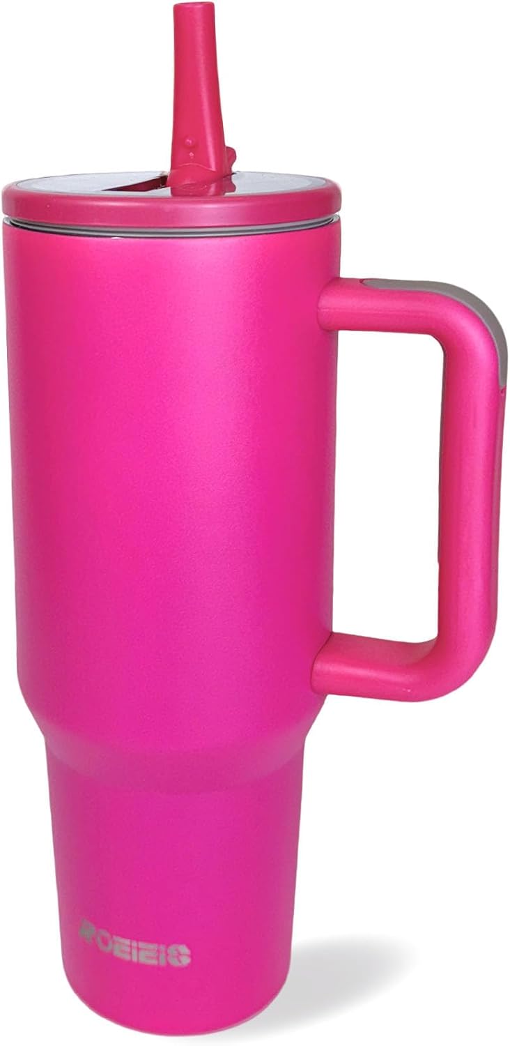 40 oz Water Bottle with Handle & Flip Straw - Fits in Cup Holder, Leak Resistant Tumbler-Reusable Insulated Stainless Steel - Gifts for Women & Men, Black