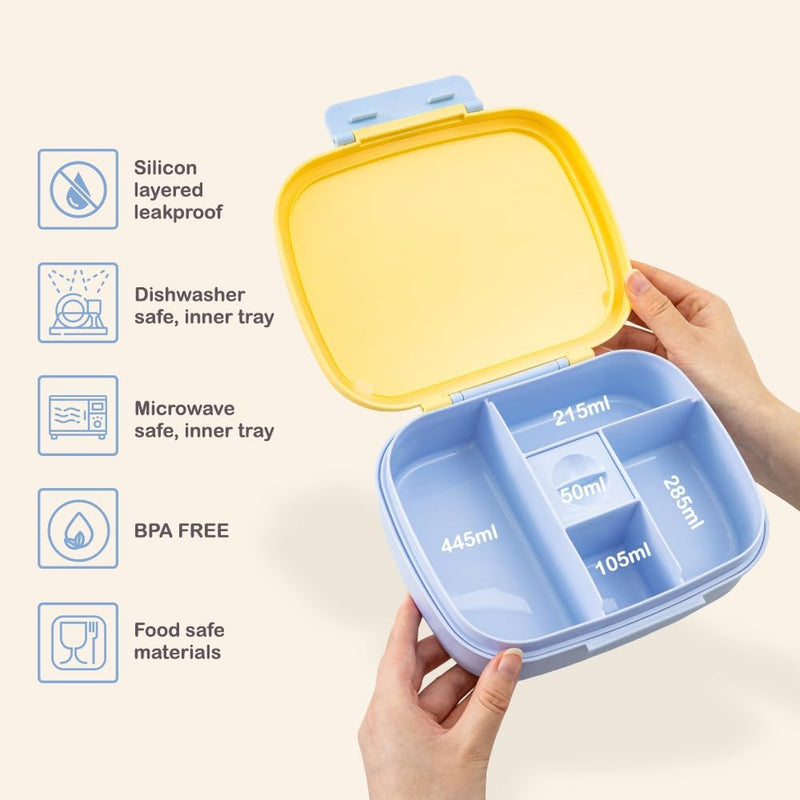 Smart Serve Bento Lunch Box 1100 ml, 5 compartment - Sunny Sky