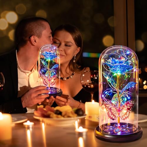 Mothers Day Rose Gifts for Mom, Galaxy Glass Rose Forever Eternal Crystal Flower Light Up Rose in Glass Motherâ€™s Day Birthday Gifts for Women Mom Wife Grandma Daughter Colorful