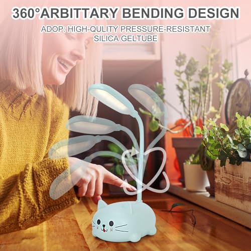 RuiDay Kids Lamp,Children's LED Desk Lamp Cute Cat Lamp,Foldable Table Light USB Charge,Kawaii Desk Accessories,Flexible Gooseneck Eye Care Cartoon Small Desk Lamp Girls Gifts (Blue)