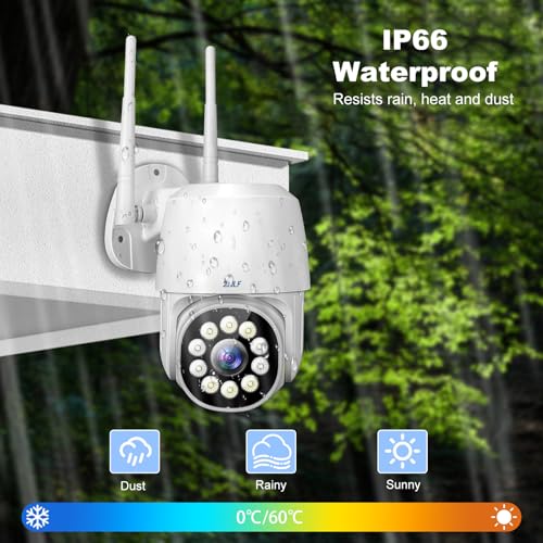 2NLF 1080P Outdoor Security Camera for Home, 2.4 GHz Wifi Security Camera with 360° Vision, Motion Detection, Auto Tracking, Two-Way Autdio, Color Night Vision, IP66 Waterproof