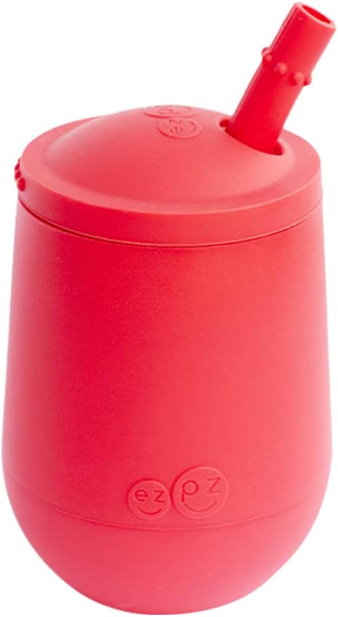ez pz Ezpz Mini Cup + Straw Training System (Blush) - 100% Silicone Training Cup For Infants + Toddlers - Designed By A Pediatric Feeding Specialist - 9 Months+