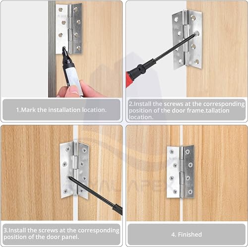 Biellaâ„¢ 6Pcs Folding Butt Hinges- Inner Door Butt Hinge with Mounting Screws for Cupboard, Cabinet, Windows, Jewellery Box Home Furniture Hardware Cabinets-4Inchâ€¦