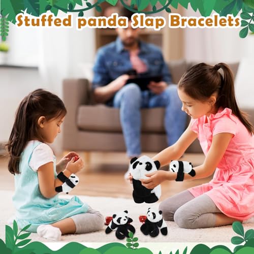 NALACAL 4-Pack Panda Plush Slap Bracelets for Kids - Soft Cute Stuffed Animal Slap Bracelets for Boys Girls Birthday Party Favors Baby Shower Party Decor Gifts