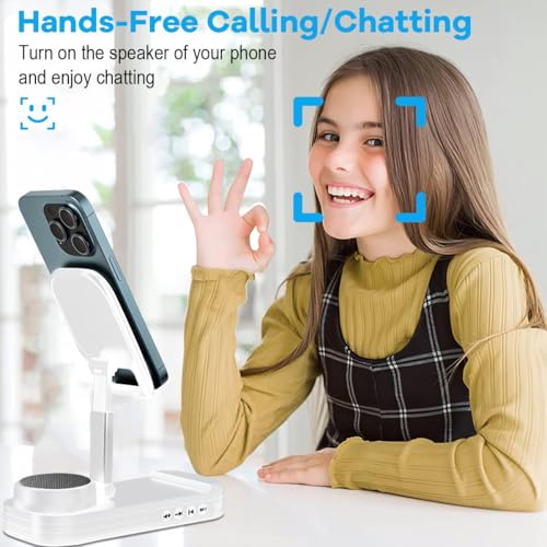 NALACAL Phone Stand with Speaker, HD Surround Sound Bluetooth Speaker, Adjustable Phone Holder, Desktop Tech Gadgets for Women Men Birthday Valentine Present Idea Outdoor Wireless Speaker, White