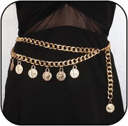 Women's Pirate Multilayer Metal Waist Chain Belt, Adjustable Long Belly Chain with Coin Charms, Boho Style for Pirate Costumes & Fashion Accessory
