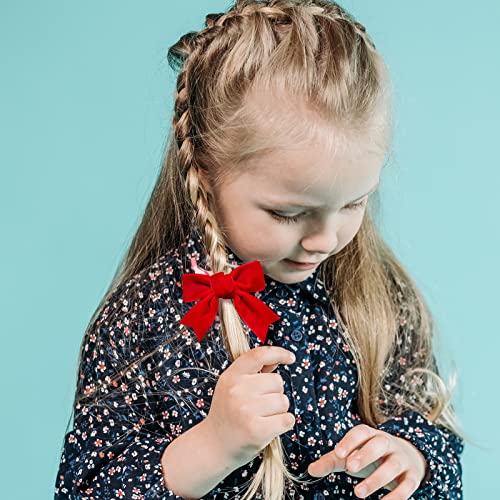 KCHIES Red Velvet Ribbon Bow Hair Clip Valentines Handmade Cute Alligator Barrettes Bowknot Hair Accessory Small for Little Teen Toddler Baby Girls Kids Women Xmas Gift