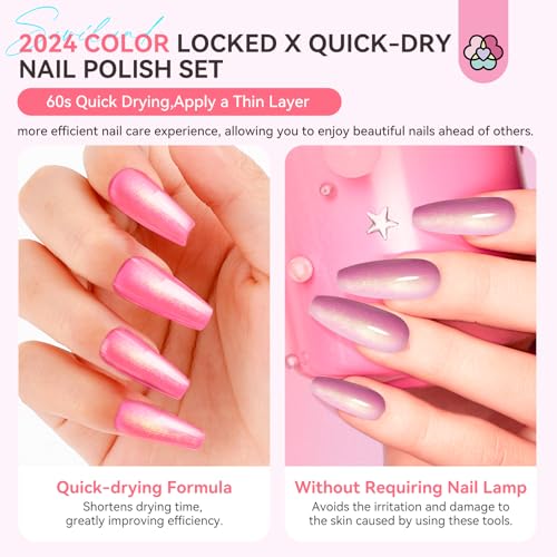 SAVILAND 6pcs Ombre Nail Polish Sets: Charm Pink Blue Gold Purple Ombre Summer Nail Polish Colors Air Quick Dry Nail Polish Plant-base Castor Oil Natural Nail Polish Sets for Women Gift Home Manicure