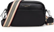 Crossbody Bag for Women Genuine Leather Wide Strap Shoulder Bag Purse Trendy Design Camera Crossbody Purse Top Zip - black
