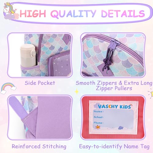 VASCHY Kids Backpack Girls Boys Cute 16 Inch Primary School Backpack with Chest Strap Buckle and Multiple Compartments