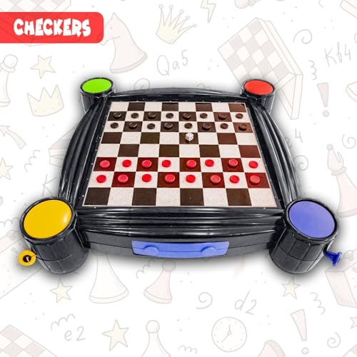 UKR 4 in 1 Family Board Games Set For Kids And Adults Chess Checkers Ludo Snakes and Ladders Compact Travel Set