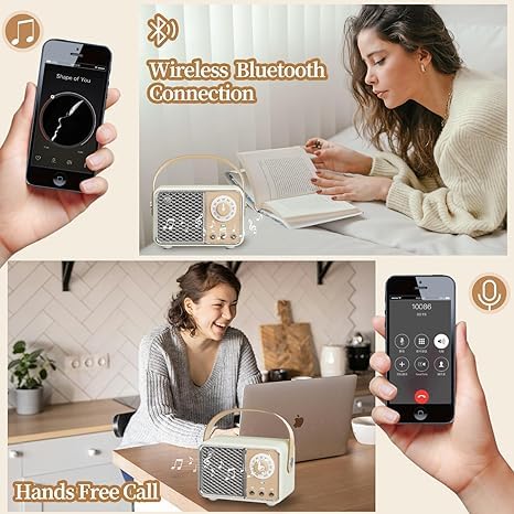 Tazweeq Retro Bluetooth Speaker, Vintage Decor, Portable Small Cute Vintage Speaker, Portable Radio Wireless Decor Speaker, for Office Kitchen Desk Bedroom Outdoor Support TF Card/AUX (Lime)
