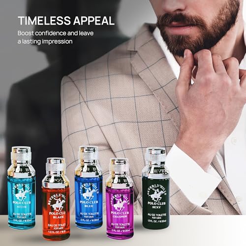 Beverly Hills Polo Club 5 Piece Mini Gift Set Exclusive for Men, EDT Eau De Toilette 5 Mini 0.5oz Bottles May Vary