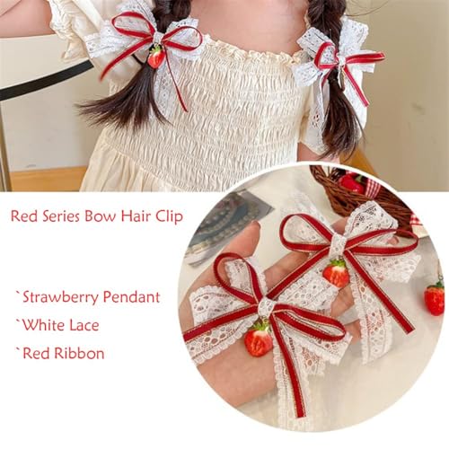KWSLIN 10 Pack Cherry Strawberry Bow Hair Clip, Cute Red Alligator Clips Bow Bow Hairpin Ponytail Hair Accessories Fruit Hair Barrettes for Kid Teen Girls Women, 5 Style